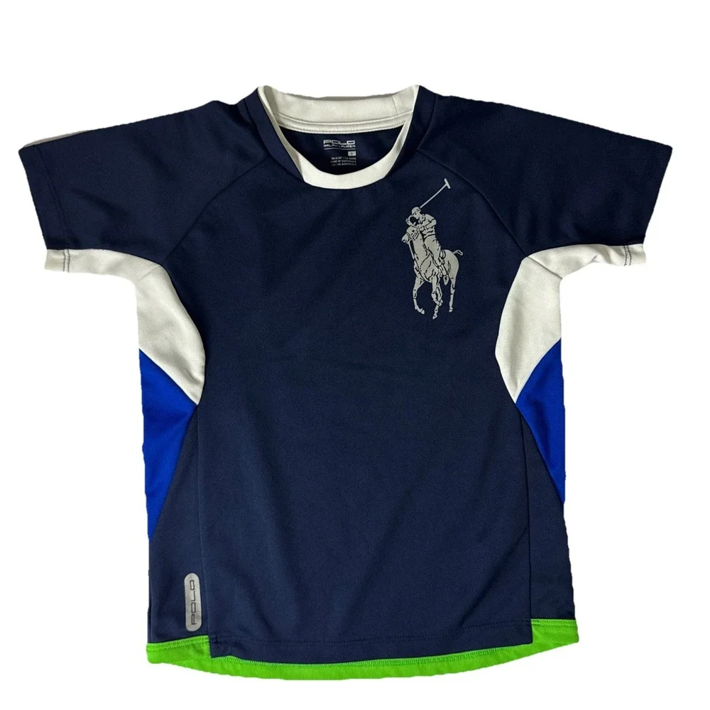 Polo Ralph Lauren Boys Performance Big Pony Logo Short Sleeve Shirt Navy Size 6